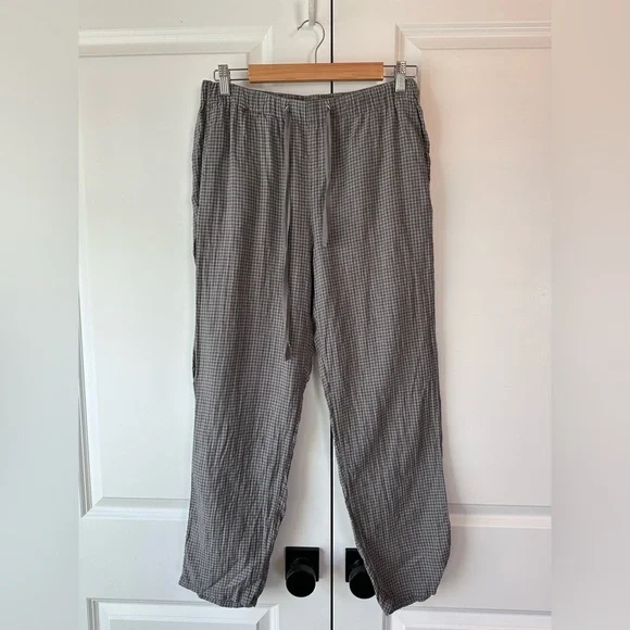 Eileen Fisher Women’s Linen Checkered Drawstring Ankle Pants (Size XS) - Picture 1 of 8